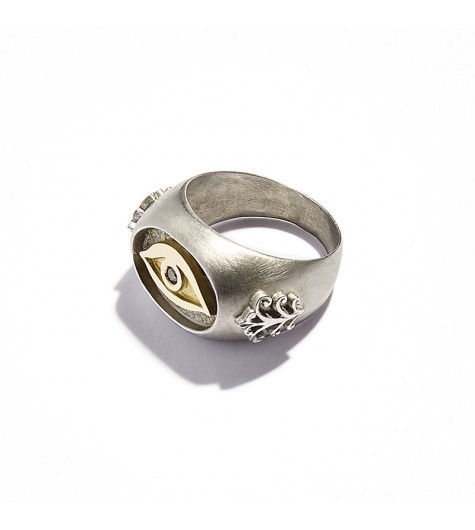 Yellow Gold, Black Silver & Brown Diamond Chevalier Eye Ring