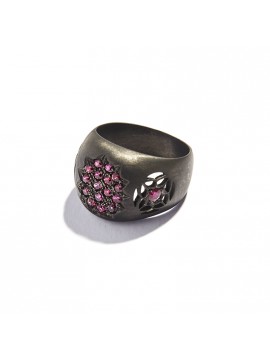 Anello Chevalier in Argento Nero & Pavé di Rubini