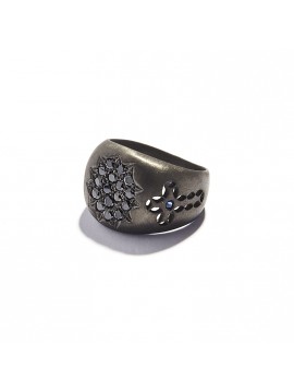 Anello Chevalier in Argento Nero & PavÃ¨ di Diamanti Neri