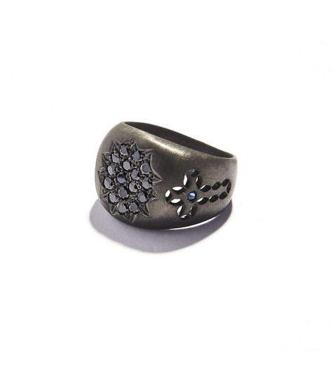 Anello Chevalier in Argento Nero & PavÃ¨ di Diamanti Neri