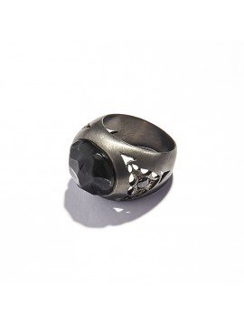 Black Obsidian Cabochon & Black Diamonds Chevalier Ring