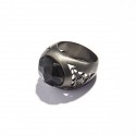 Black Obsidian Cabochon & Black Diamonds Chevalier Ring