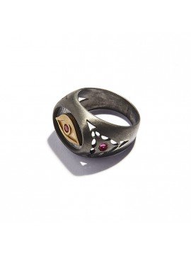 Rose Gold, Black Silver & Rubies Chevalier Eye Ring
