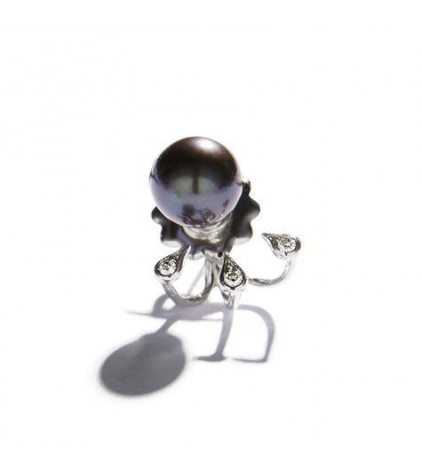 Black Pearl & Drops White Gold Earring