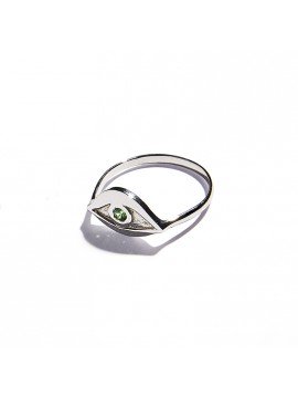 Anello Occhio in Oro Bianco & Tsavorite