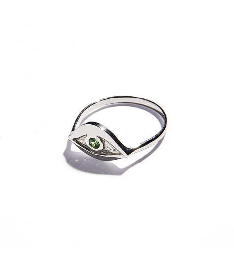 Anello Occhio in Oro Bianco & Tsavorite