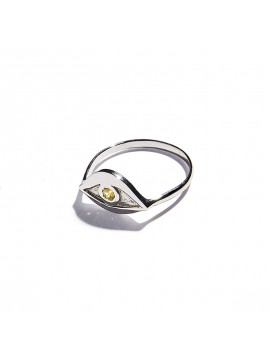 White Gold & Citrine quartz Eye Ring