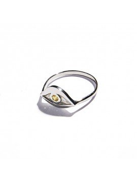 White Gold & Citrine quartz Eye Ring