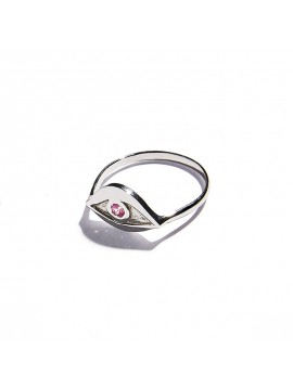 Anello Occhio in Oro Bianco & Tormalina rosa