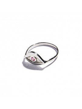 White Gold & Pink tourmaline Eye Ring