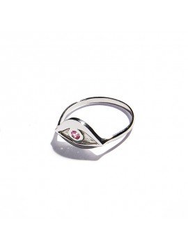 White Gold & Pink tourmaline Eye Ring
