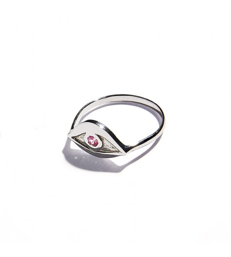 White Gold & Pink tourmaline Eye Ring