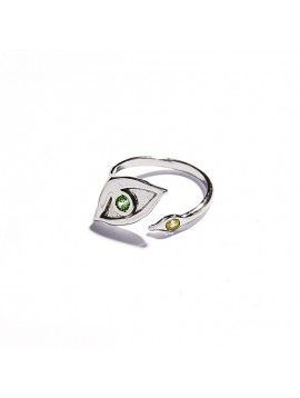 Anello Occhio in Oro Bianco & Tsavorite e Quarzo Citrino