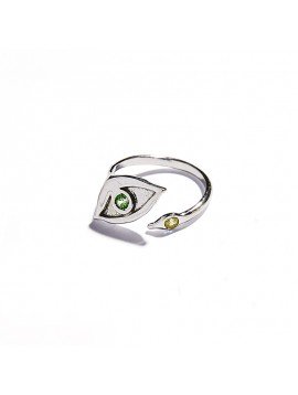 White Gold & Tsavorite and Citrine Quartz Eye Ring