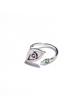 Anello Occhio in Oro Bianco & Tsavorite e Ametista