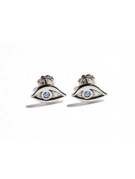 White Gold & Light Blue Aquamarine Eye Earrings