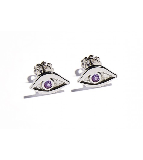 White Gold & Amethyst Eye Earrings